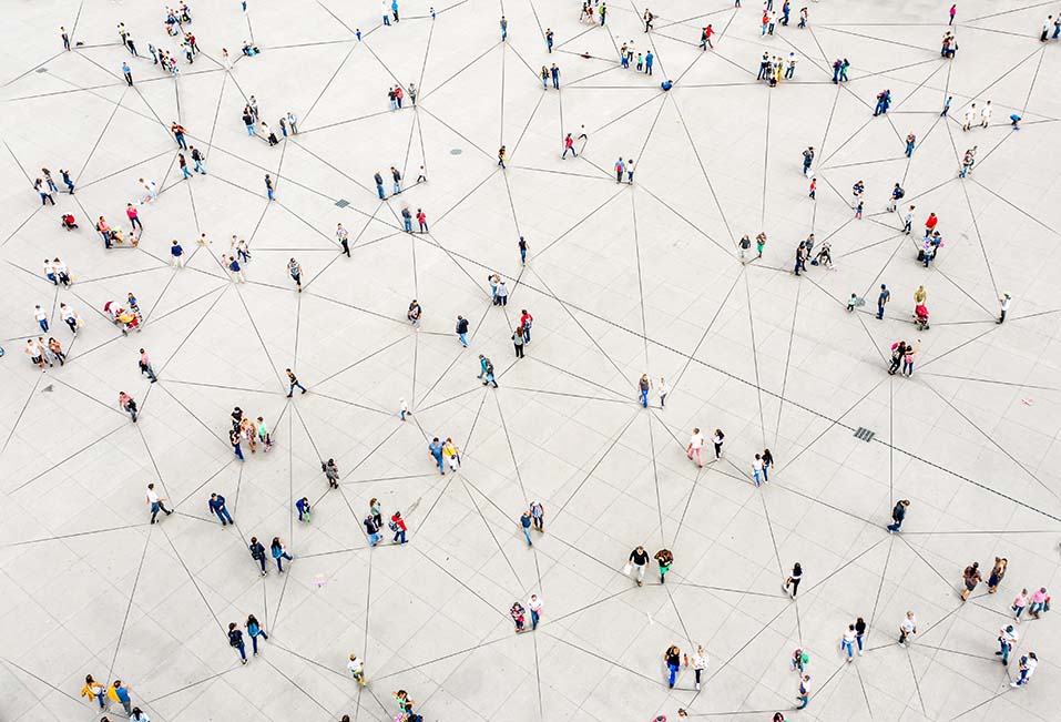 Birds eye view of people that connected with edges
